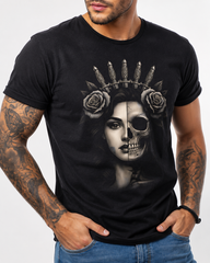 Playera Rostro Dual: Vida y Muerte – Estilo Tattoo Gótico