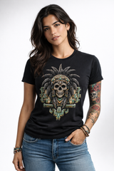 Playera calavera ceremonial diseño mexicano para mujer