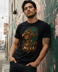 Hombre usando playera MEXA Guerrero Águila en un entorno urbano