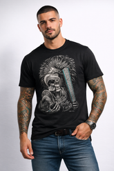Playera negra con diseño de guerrero águila mexica estilo dark art inspirado en La Noche Triste