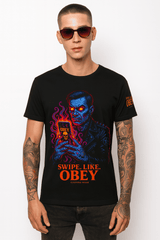 Playera Swipe. Like. Obey – Crítica al Smartphone en Estilo Dark Art y Tatuaje