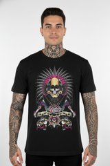 Diseño frontal de playera Mexa Guerrero del Inframundo con arte ceremonial mexicano