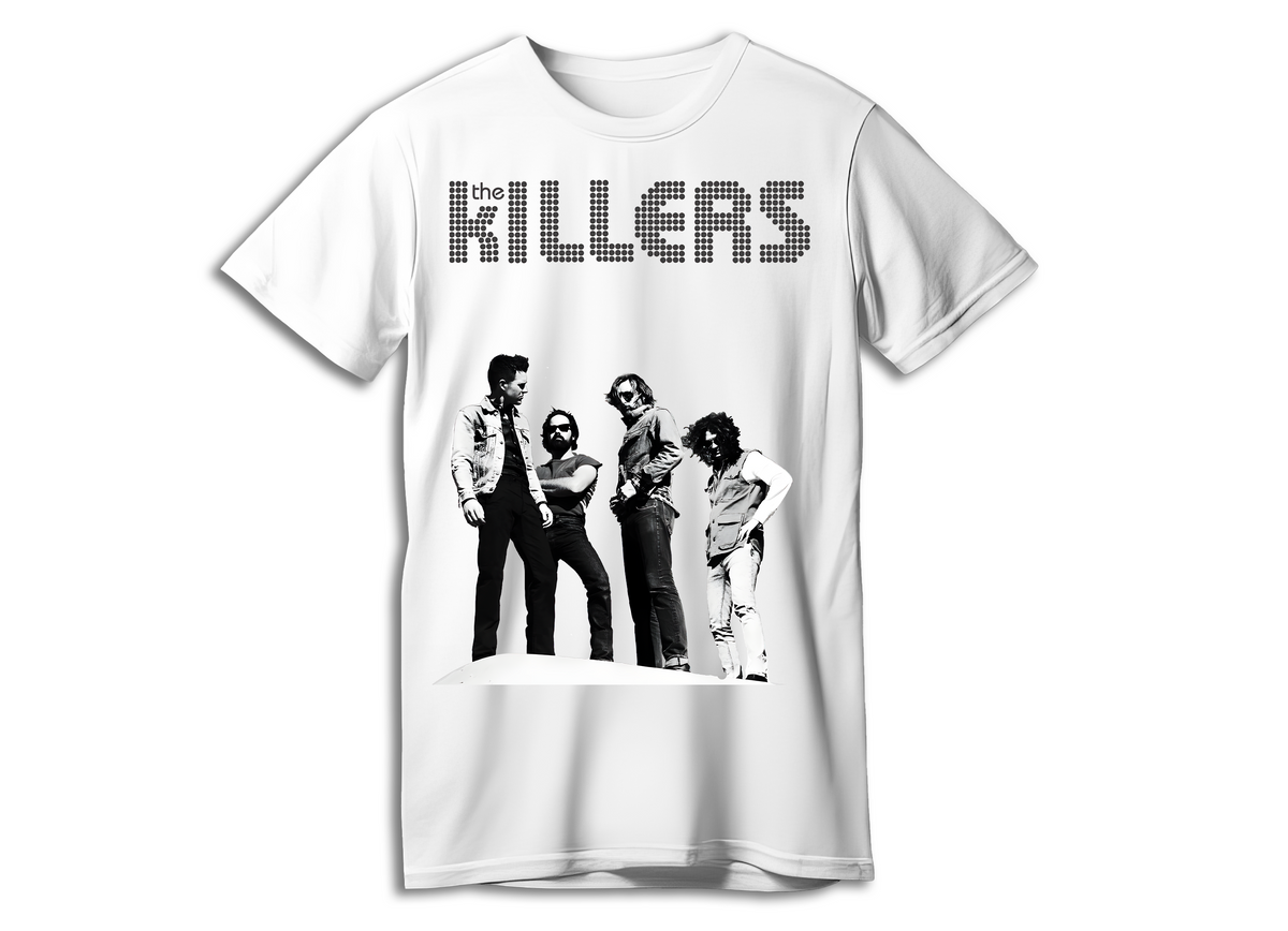 Camiseta The Killers - Banda en Blanco y Negro -  Diseño Exclusivo - Color Blanco