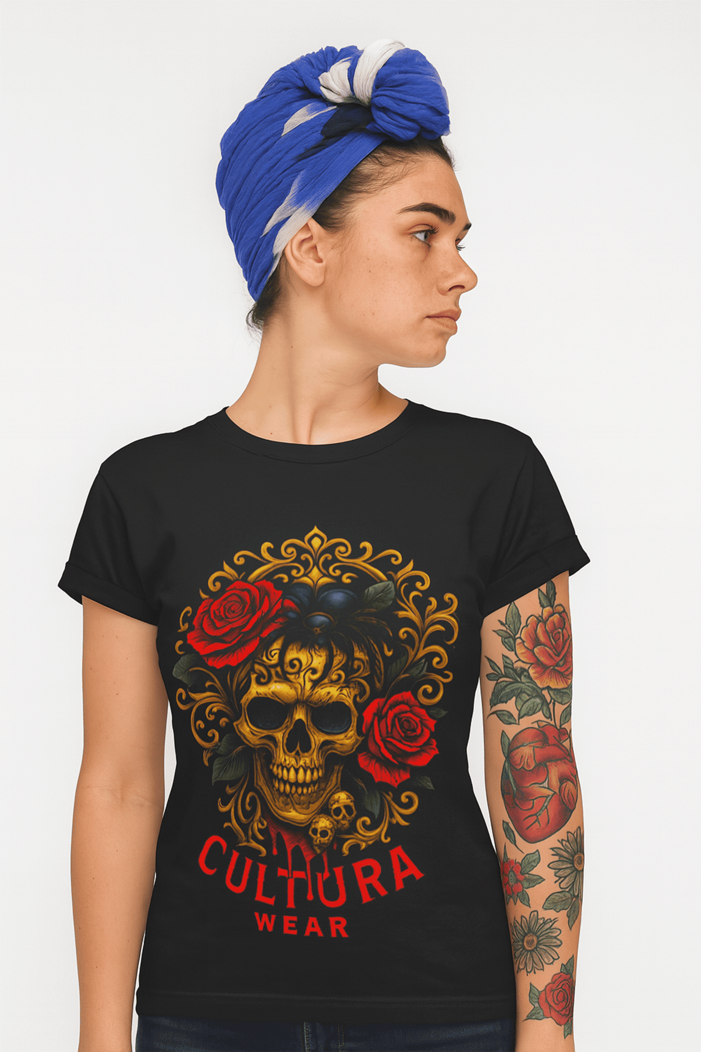Playera Calavera Dorada & Araña Negra – Estilo Neotradicional