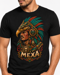 Acercamiento del diseño Guerrero Águila MEXA impreso en playera negra