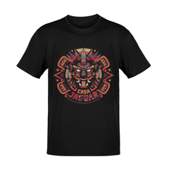 Diseño tribal de jaguar mexicano en playera negra estilo streetwear