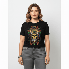 Diseño frontal de playera Mexa Jaguar Totémico estilo tatuaje mexicano