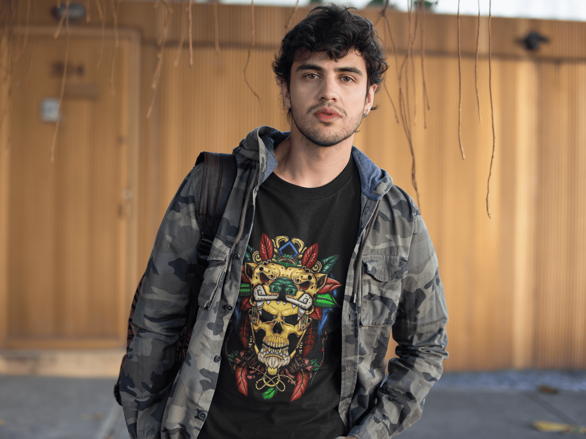Playera Mexa unisex con arte prehispánico de jaguar ceremonial