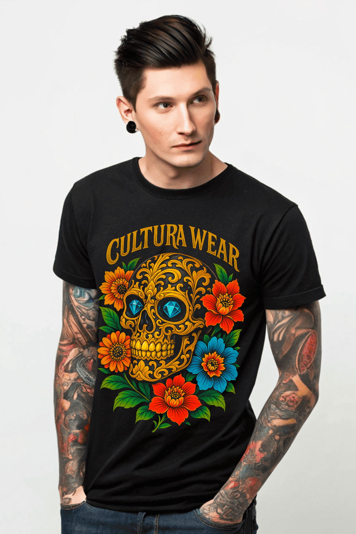 Playera Flor y Muerte -  Arte Oscuro Mexicano – Estilo Neotradicional