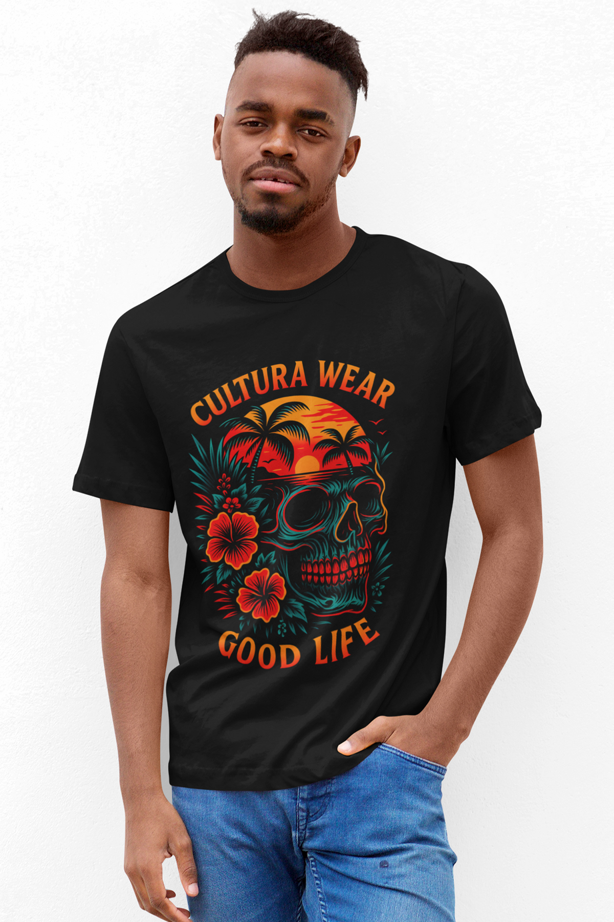 Playera Good Life – Calavera Tropical Estilo Tattoo