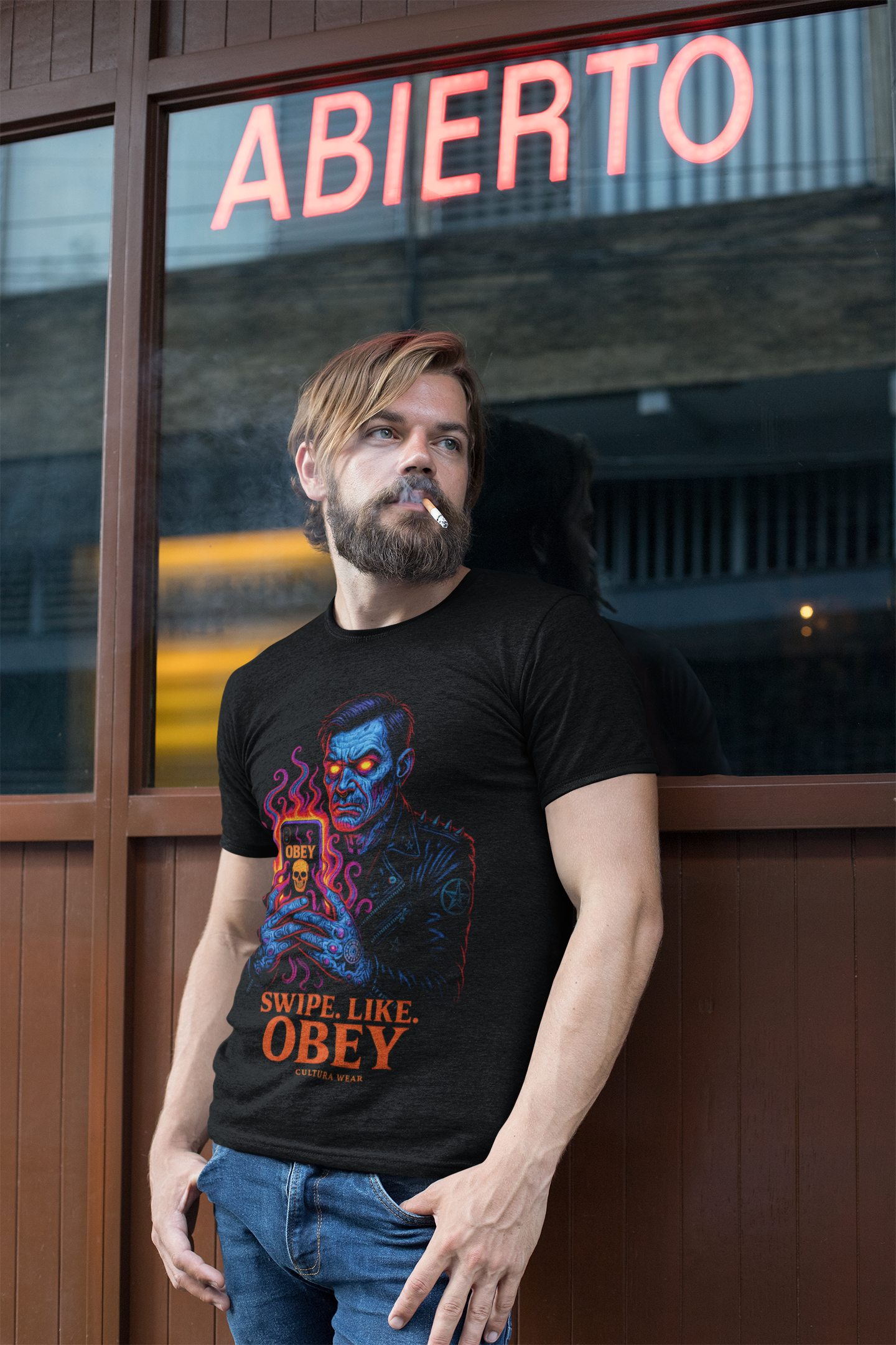 Playera Swipe. Like. Obey –  Crítica al Smartphone en Estilo Dark Art y Tatuaje
