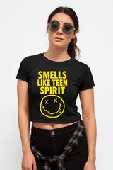 Playera Crop Top Smells Like Teen Spirit – Estilo Grunge para Mujer
