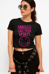 Playera Crop Top Smells Like Teen Spirit – Estilo Grunge para Mujer