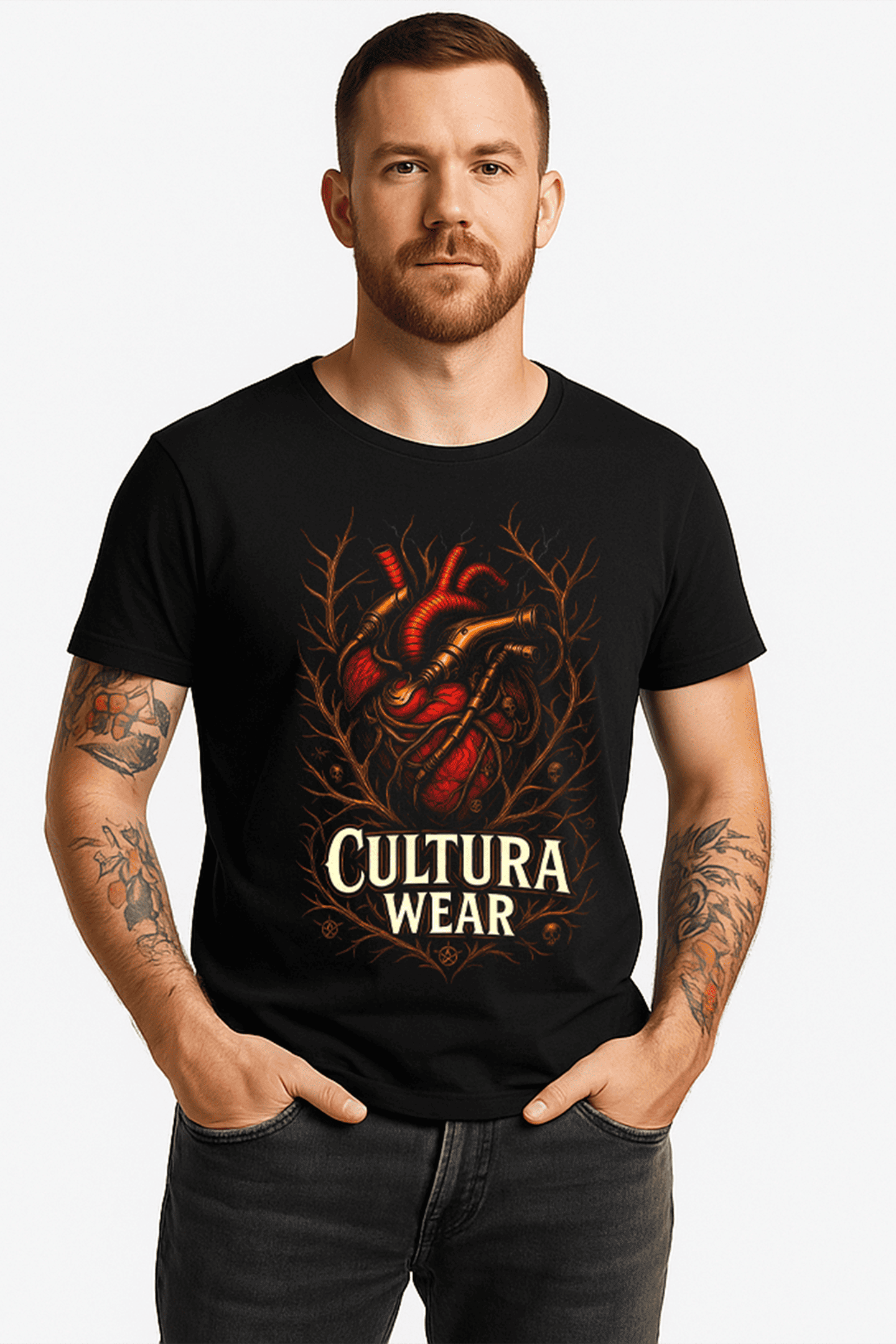 Playera Corazón de Raíces Oscuras   – Estilo de Tatuaje Neotradicional oscuro