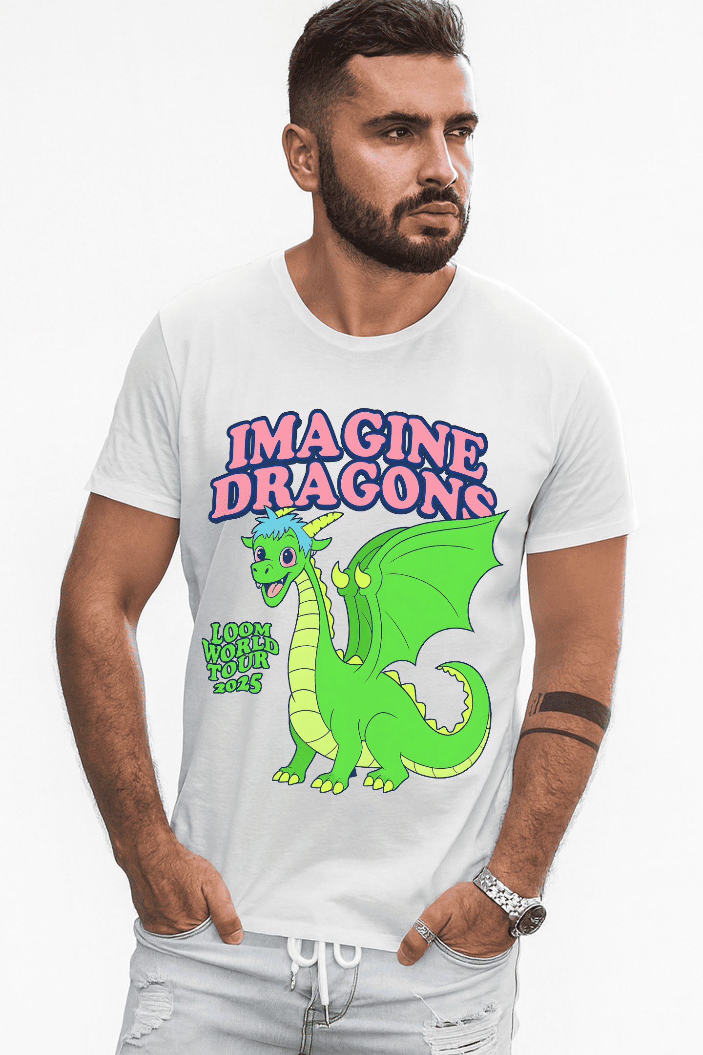 Playera Imagine Dragons – Estilo Retro con Dragón Verde - Loom World Tour 2025