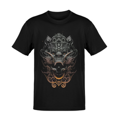 Playera Mexa con ilustración de máscara prehispánica y calavera en estilo dark art mexicano
