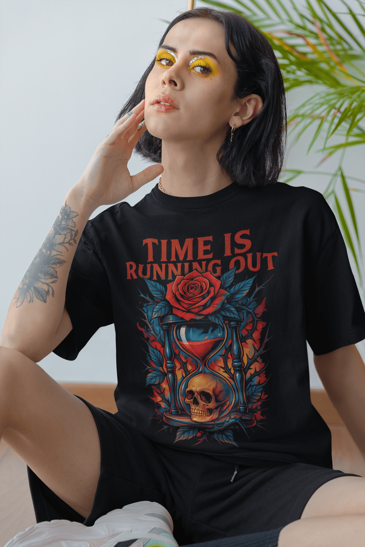 Playera Time Is Running Out – Estilo Gótico y Rockero | Reloj, Fuego y Calavera