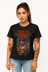 Playera Time Is Running Out – Estilo Gótico y Rockero | Reloj, Fuego y Calavera