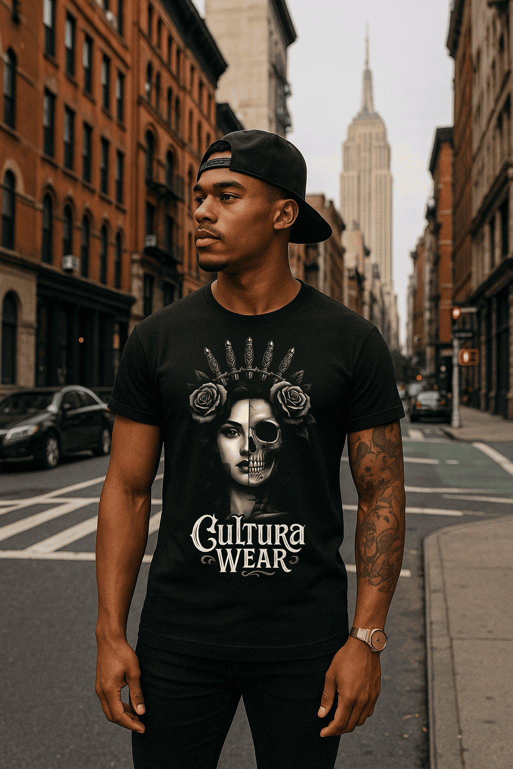 Playera Rostro Dual: Vida y Muerte – Estilo Tattoo Gótico