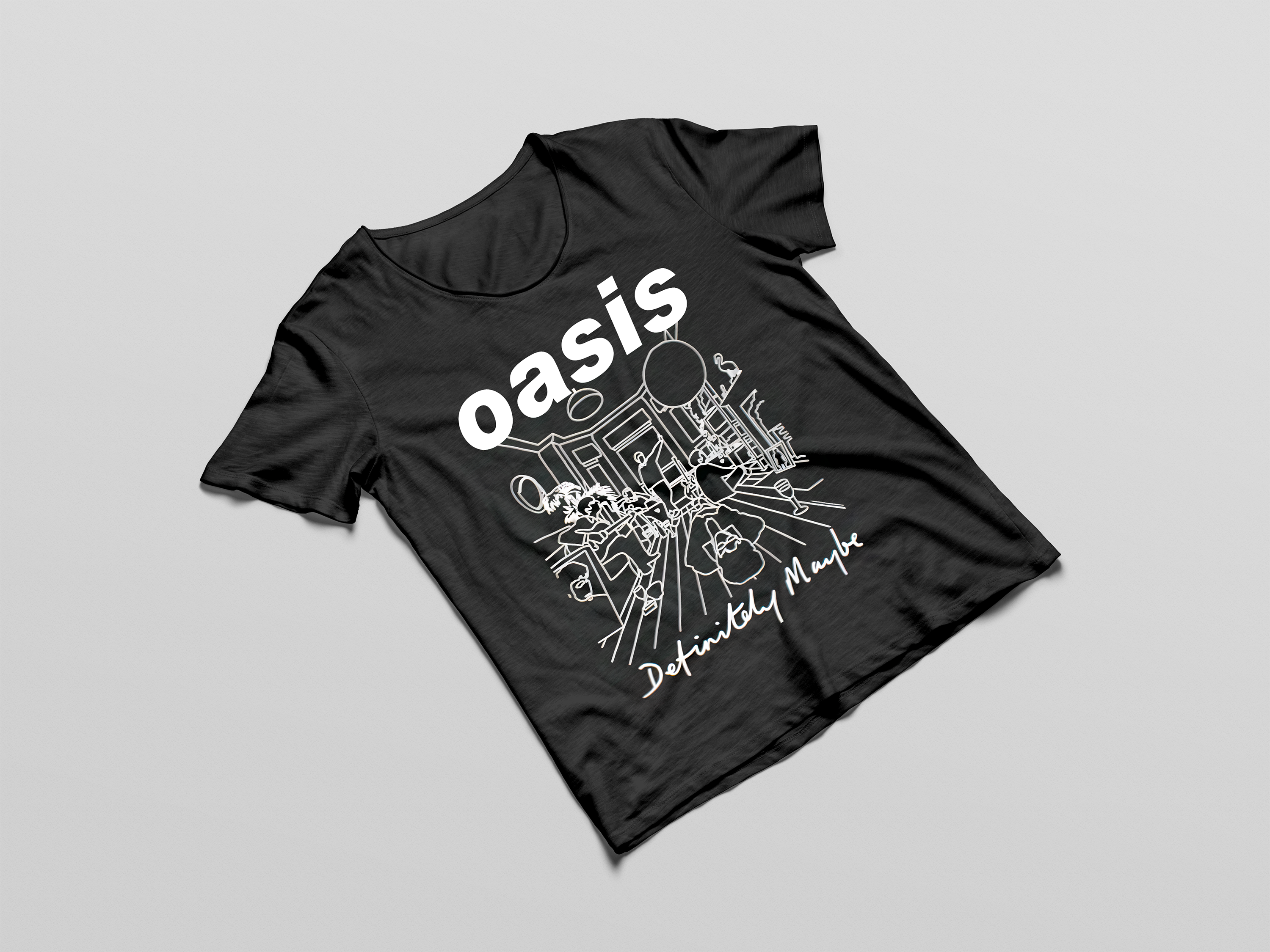 Camiseta Oasis: Definitely Maybe - En Blanco y Negro - Diseño Exclusivo de Alta Calidad - Britpop
