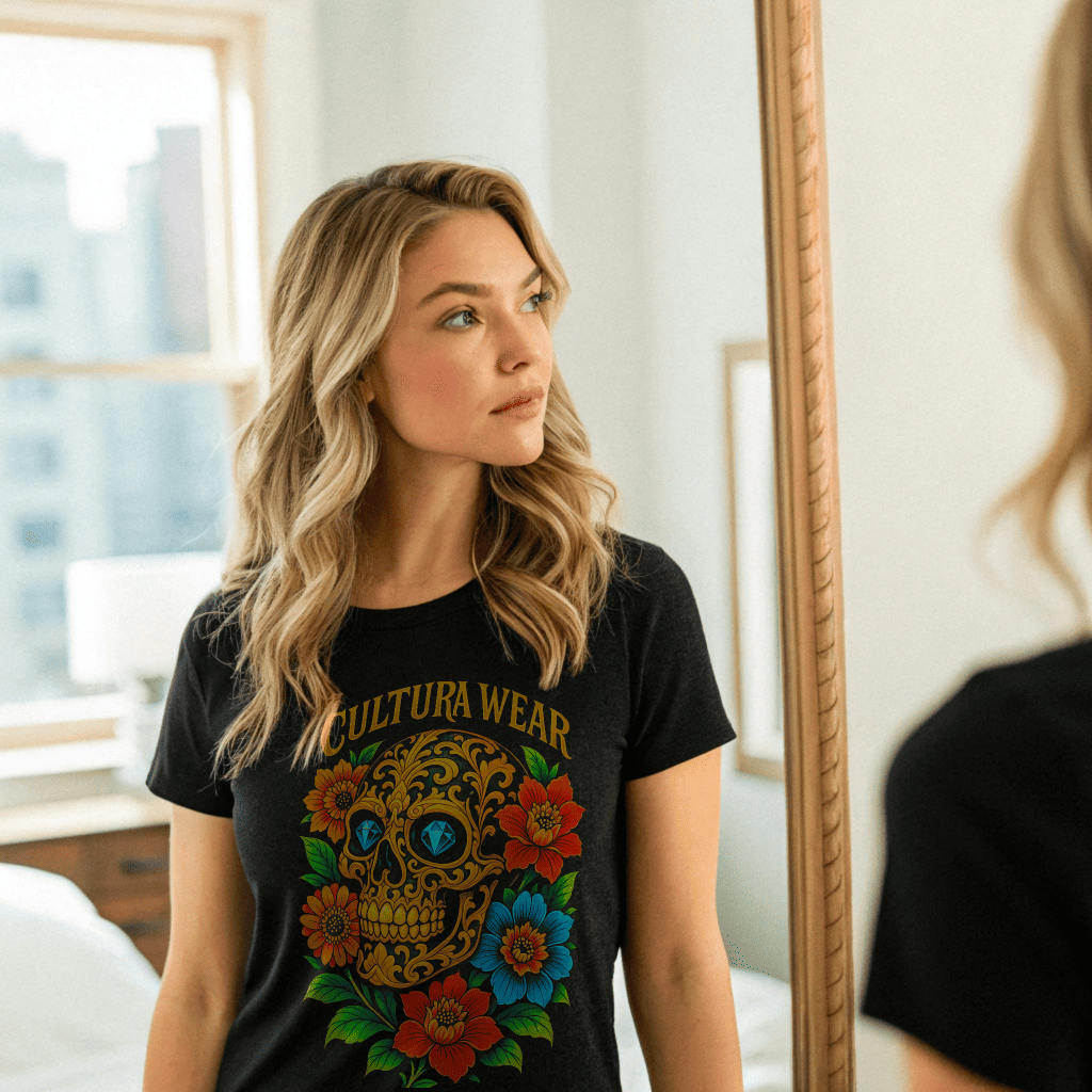 Playera Flor y Muerte -  Arte Oscuro Mexicano – Estilo Neotradicional