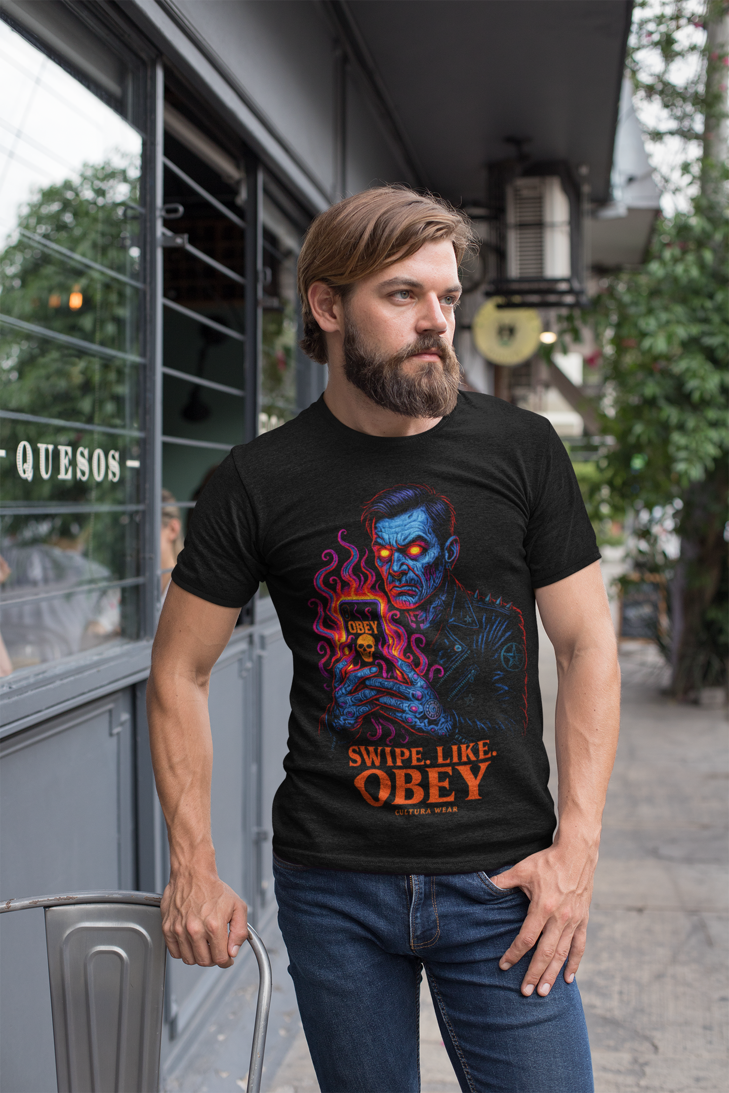 Playera Swipe. Like. Obey –  Crítica al Smartphone en Estilo Dark Art y Tatuaje
