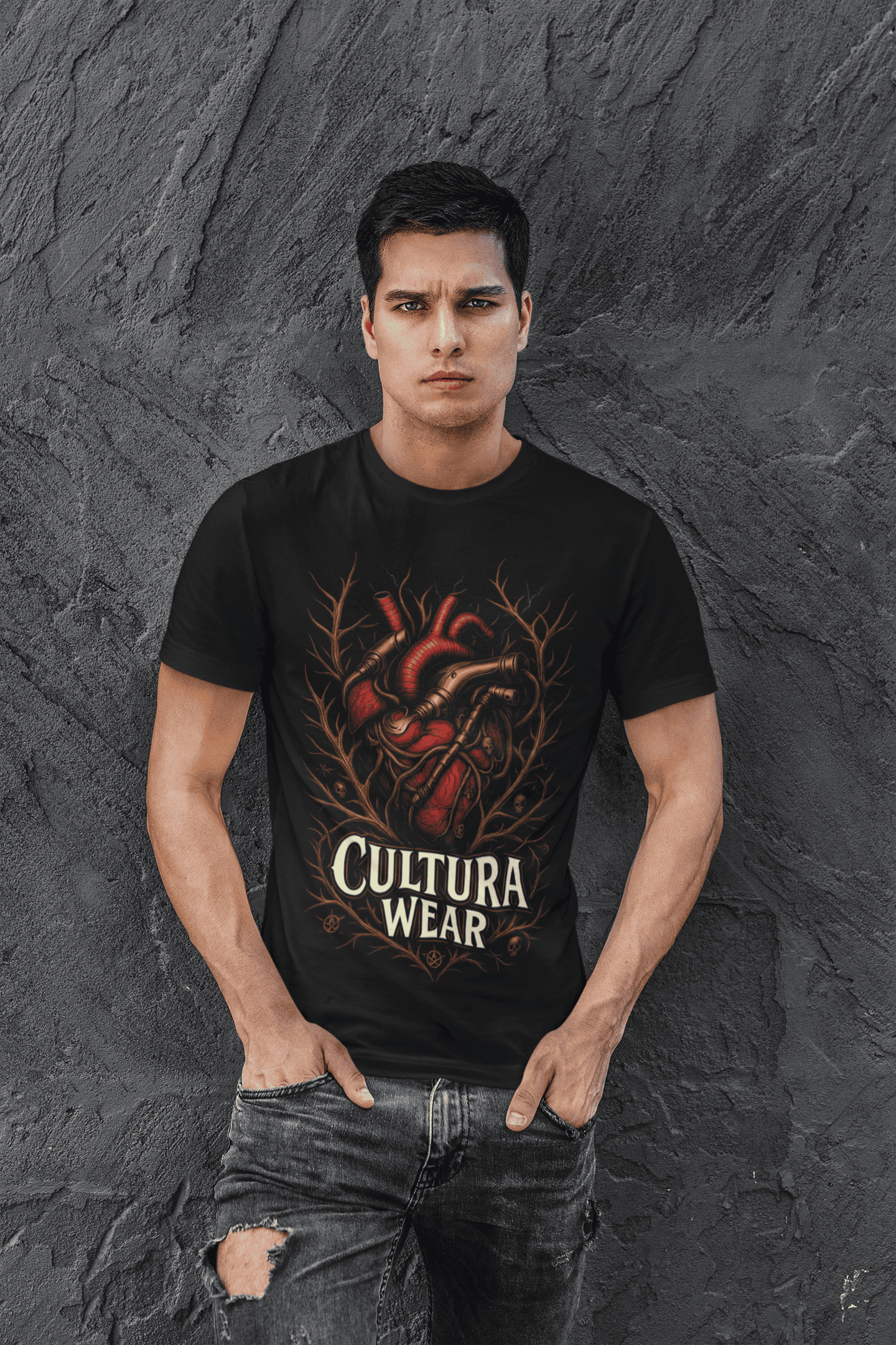 Playera Corazón de Raíces Oscuras   – Estilo de Tatuaje Neotradicional oscuro