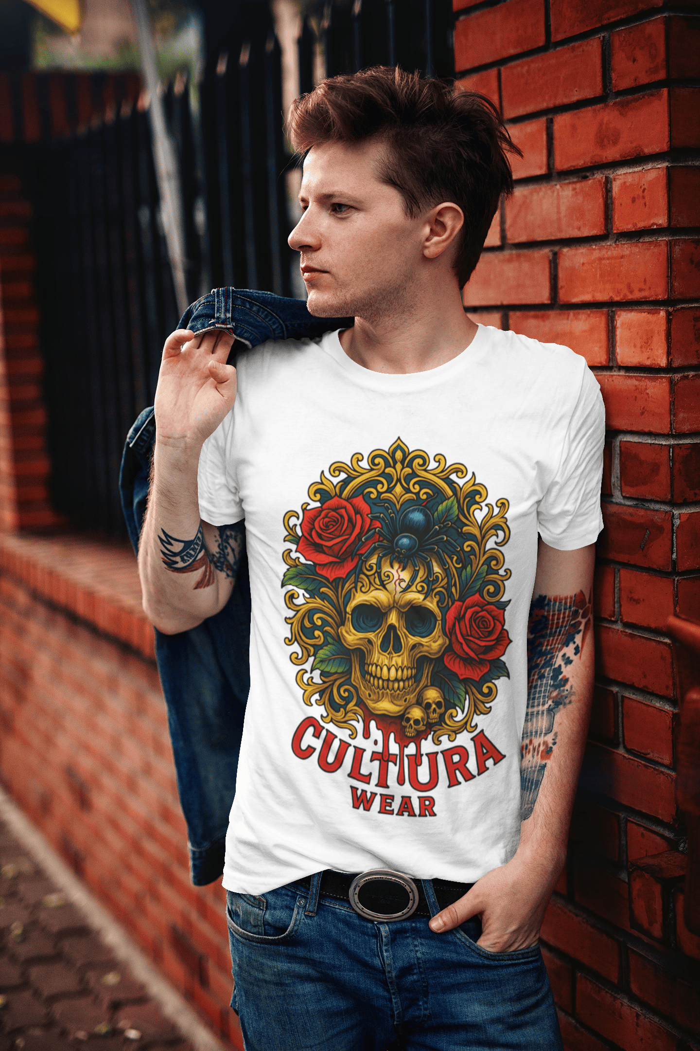 Playera Calavera Dorada & Araña Negra – Estilo Neotradicional