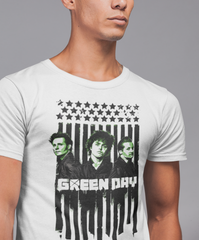 Playera  Green Day - Barras y Estrellas - Rock Punk - Color Blanca
