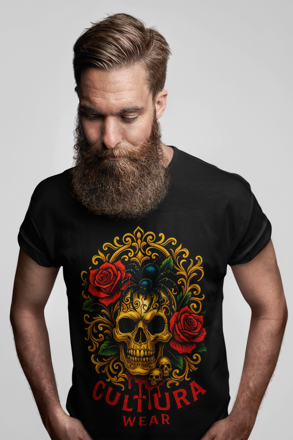 Playera Calavera Dorada & Araña Negra – Estilo Neotradicional