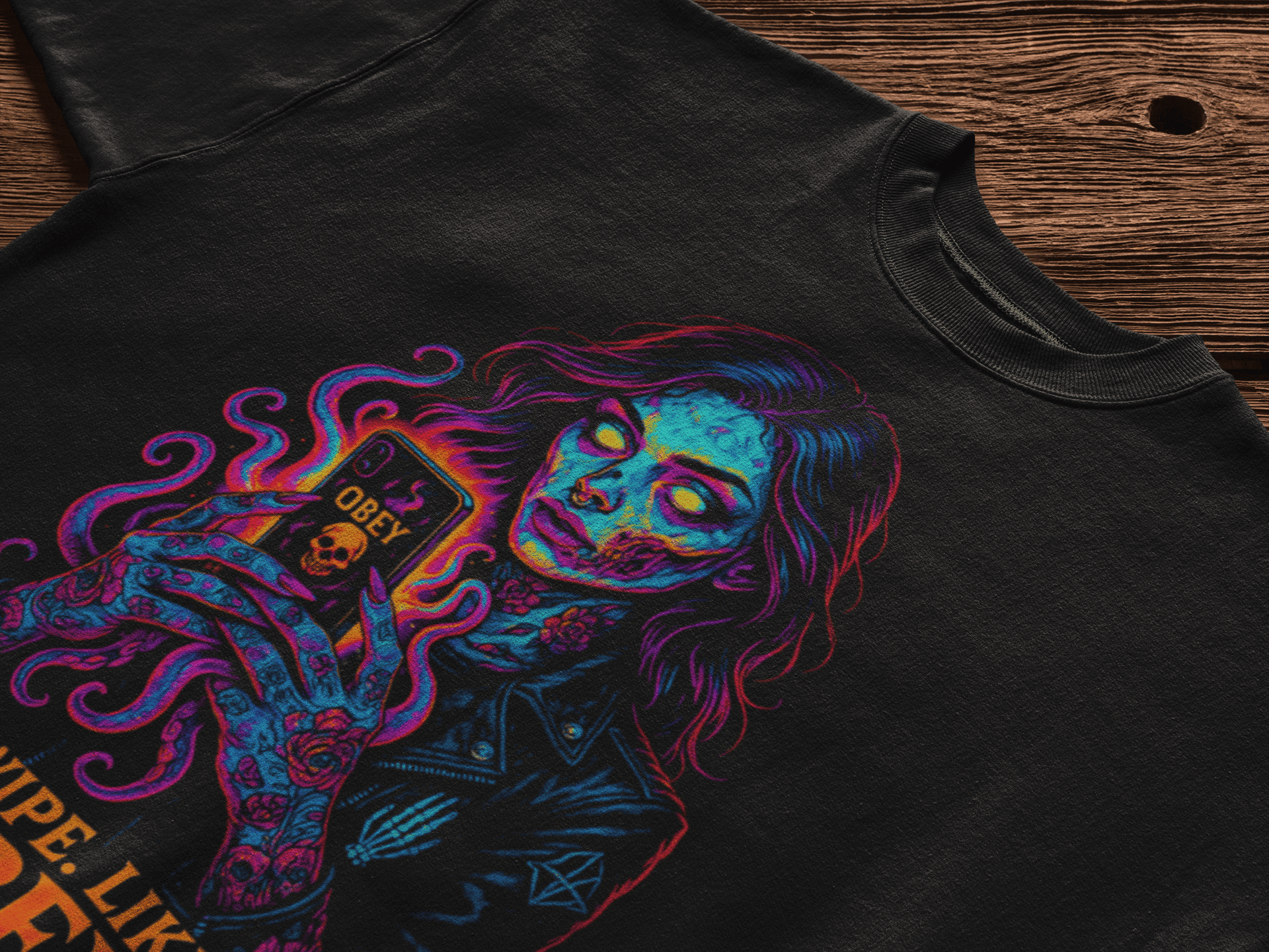 Playera Swipe Like Obey – Arte oscuro contra la adicción digital