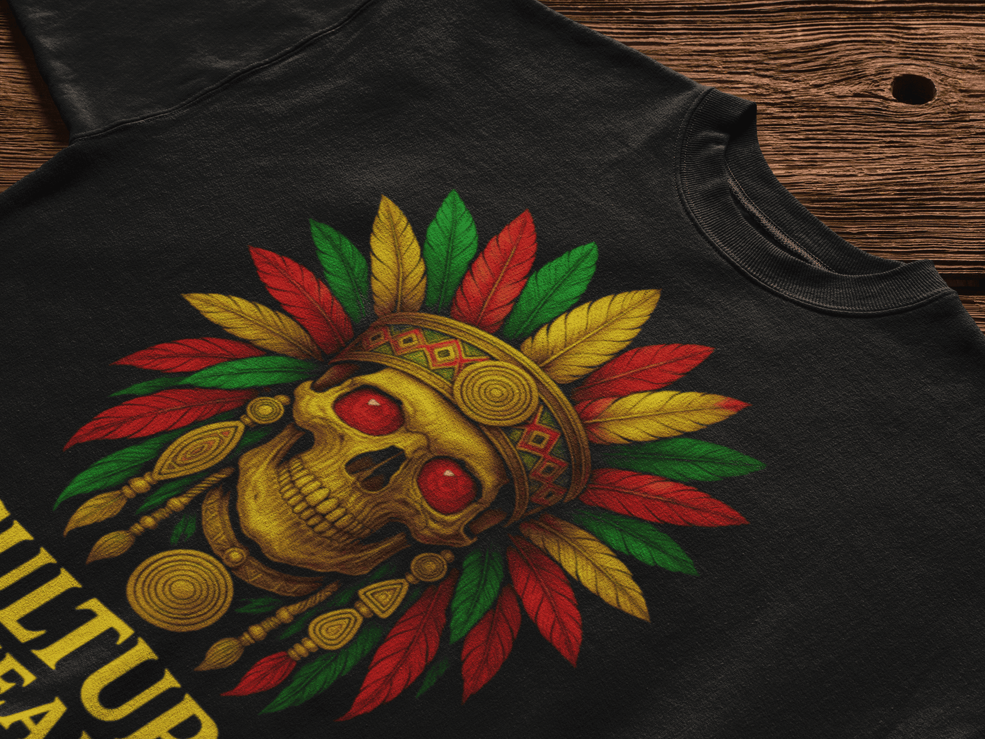 Playera Calavera Tribal Dorada – Estilo Tattoo Neotradicional