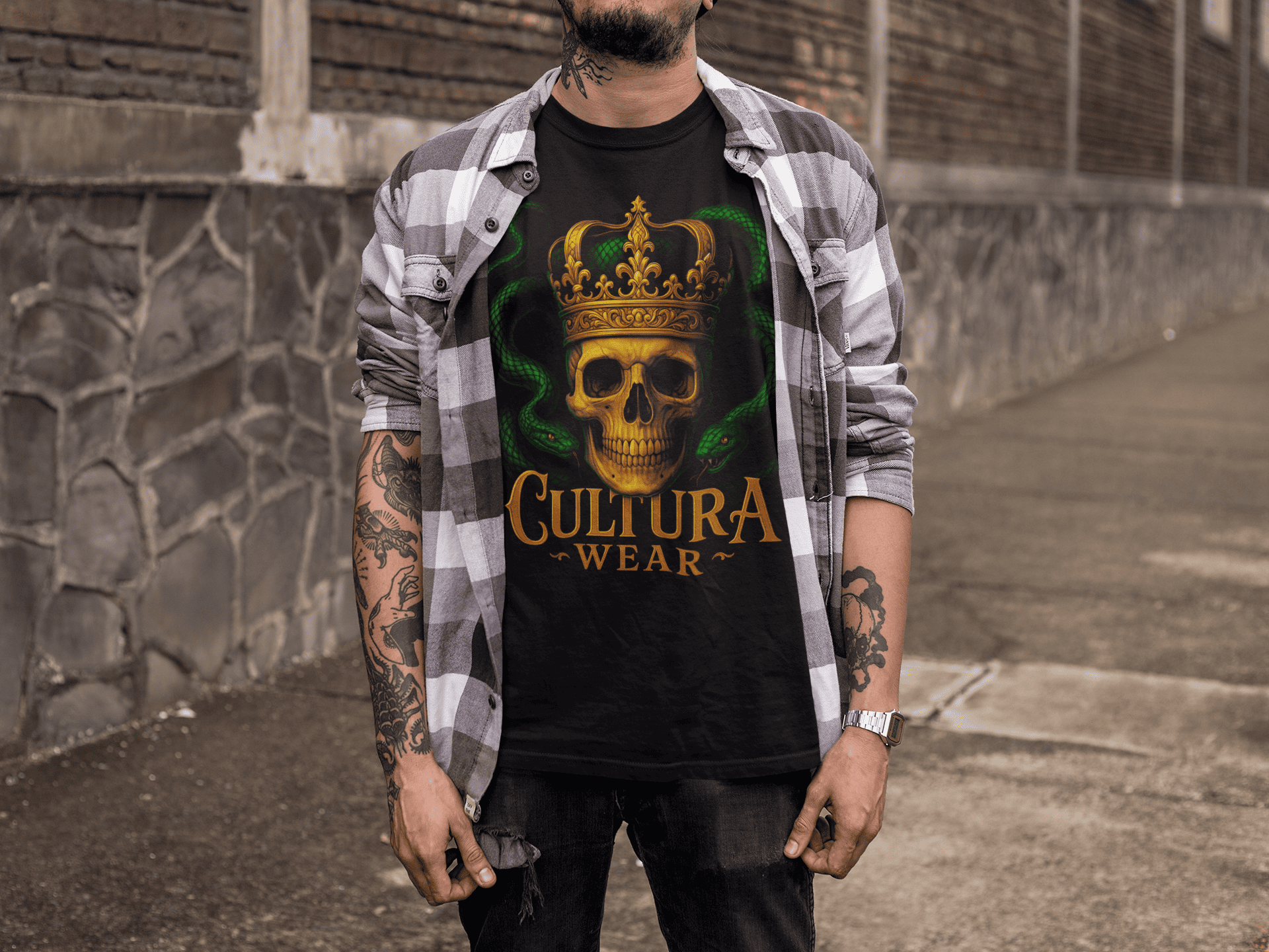 Playera El Rey Serpiente: Poder, Veneno y Rebelión – Estilo Tattoo Gótico