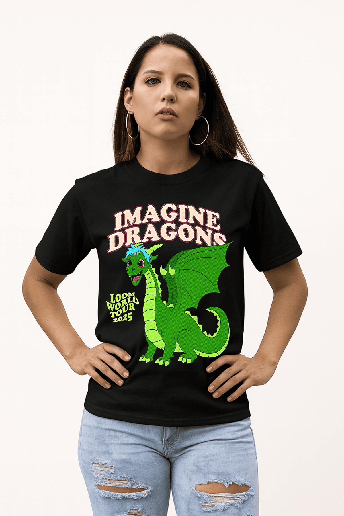 Playera Imagine Dragons – Estilo Retro con Dragón Verde - Loom World Tour 2025